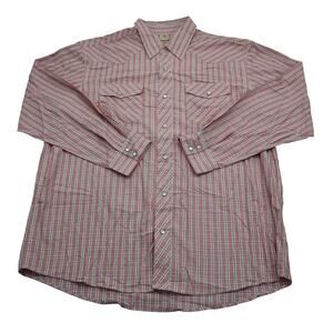 Backpacker Shirt Mens XXL Red, Gray, white Check Pearl Snaps long sleeve